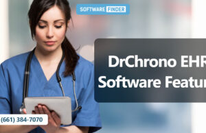 DrChrono EHR Software Features Doctor using DrChrono electronic health record software on a tablet